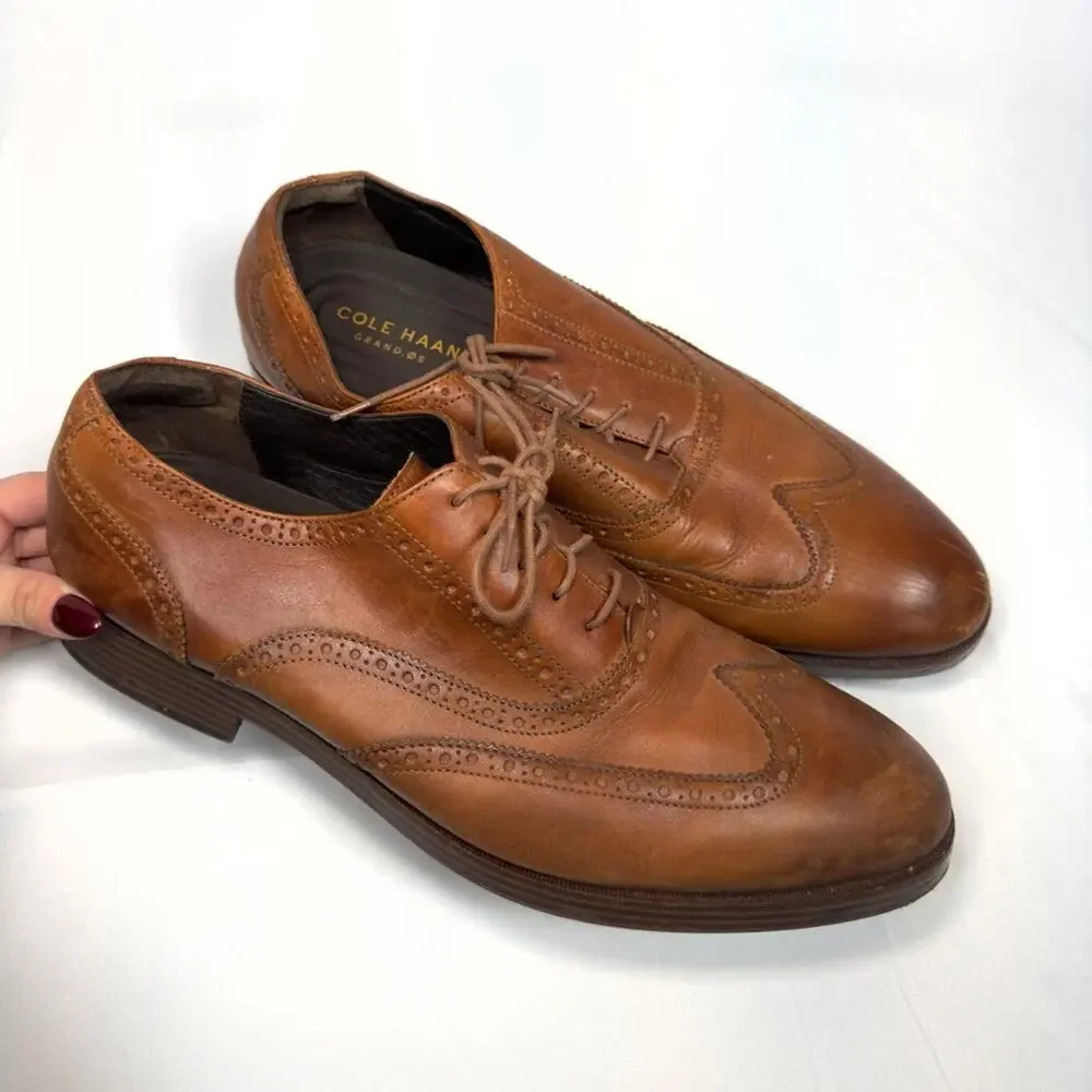 Cole Haan Modern Essentials Wingtip Oxfords British Tan Size 12M